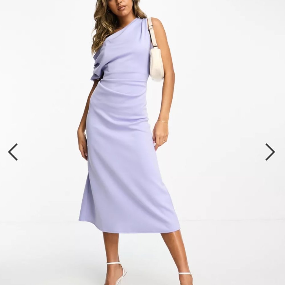 ASOS fallen shoulder soft line skater prom midi dress in lilac